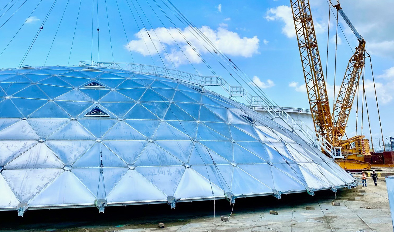 New storage tank dome installation at Hebert Tank Farm