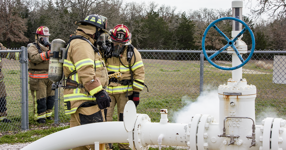 First responders participate in a simulated CO2 release at the TEEX facility in College Station, TX.